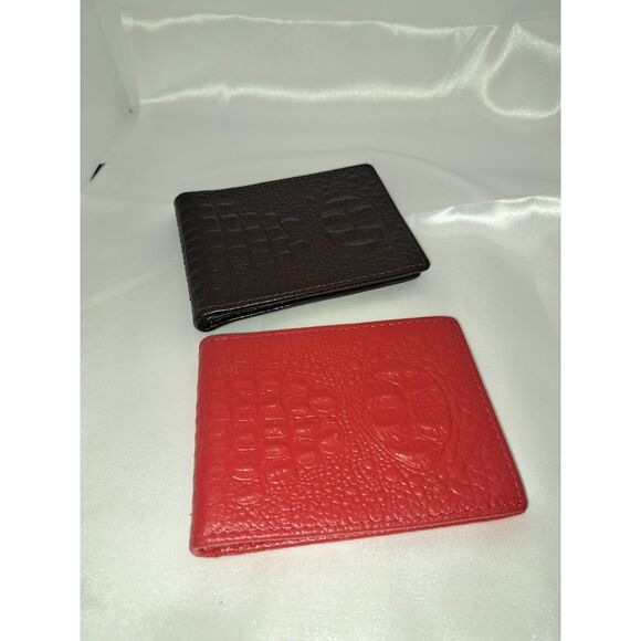 GET BOTH Red & Black Alligator minimalist fold-over Credit Card Cash Wallet - Picture 2 of 10